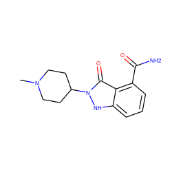 CN1CCC(n2[nH]c3cccc(C(N)=O)c3c2=O)CC1 ZINC000146737927