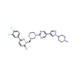 CN1CCC(n2cc(-c3cnc(N4CCO[C@H](Cn5nc(-c6ccc(F)c(F)c6)ccc5=O)C4)nc3)cn2)CC1 ZINC000205720474