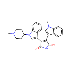 CN1CCC(n2cc(C3=C(c4cn(C)c5ccccc45)C(=O)NC3=O)c3ccccc32)CC1 ZINC000000600534