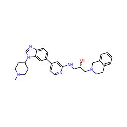 CN1CCC(n2cnc3ccc(-c4ccnc(NC[C@H](O)CN5CCc6ccccc6C5)c4)cc32)CC1 ZINC000219758182