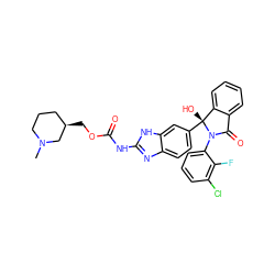 CN1CCC[C@@H](COC(=O)Nc2nc3ccc([C@]4(O)c5ccccc5C(=O)N4c4cccc(Cl)c4F)cc3[nH]2)C1 ZINC000117123601