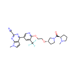 CN1CCC[C@@H]1C(=O)N1CC[C@H](OCCOc2ncc(-c3nc(C#N)nc4c3ccn4C)cc2C(F)(F)F)C1 ZINC001772609863