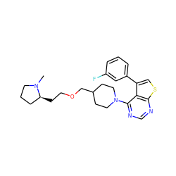 CN1CCC[C@@H]1CCOCC1CCN(c2ncnc3scc(-c4cccc(F)c4)c23)CC1 ZINC000146396839