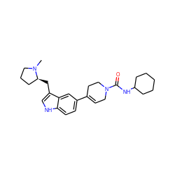 CN1CCC[C@@H]1Cc1c[nH]c2ccc(C3=CCN(C(=O)NC4CCCCC4)CC3)cc12 ZINC000013553509