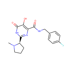 CN1CCC[C@@H]1c1nc(C(=O)NCc2ccc(F)cc2)c(O)c(=O)[nH]1 ZINC000014979169