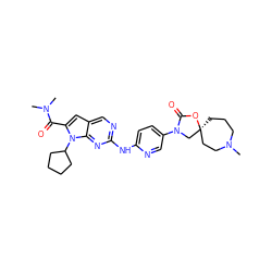 CN1CCC[C@]2(CC1)CN(c1ccc(Nc3ncc4cc(C(=O)N(C)C)n(C5CCCC5)c4n3)nc1)C(=O)O2 ZINC000118593957