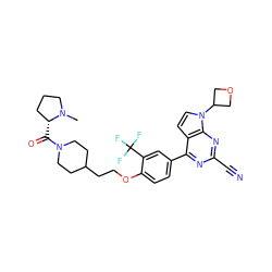 CN1CCC[C@H]1C(=O)N1CCC(CCOc2ccc(-c3nc(C#N)nc4c3ccn4C3COC3)cc2C(F)(F)F)CC1 ZINC001772634388