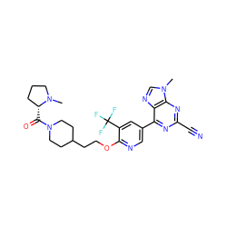 CN1CCC[C@H]1C(=O)N1CCC(CCOc2ncc(-c3nc(C#N)nc4c3ncn4C)cc2C(F)(F)F)CC1 ZINC000205775586