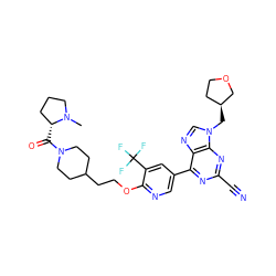 CN1CCC[C@H]1C(=O)N1CCC(CCOc2ncc(-c3nc(C#N)nc4c3ncn4C[C@H]3CCOC3)cc2C(F)(F)F)CC1 ZINC001772623386