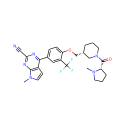 CN1CCC[C@H]1C(=O)N1CCC[C@@H](COc2ccc(-c3nc(C#N)nc4c3ccn4C)cc2C(F)(F)F)C1 ZINC001772653117