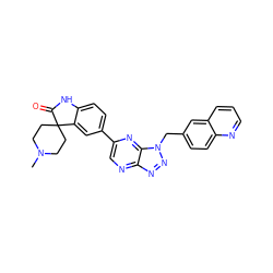 CN1CCC2(CC1)C(=O)Nc1ccc(-c3cnc4nnn(Cc5ccc6ncccc6c5)c4n3)cc12 ZINC000082153355