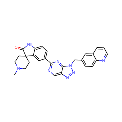 CN1CCC2(CC1)C(=O)Nc1ccc(-c3ncc4nnn(Cc5ccc6ncccc6c5)c4n3)cc12 ZINC000082153365