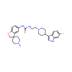 CN1CCC2(CC1)COc1ccc(NC(=O)NCCN3CCC(c4c[nH]c5cc(F)ccc45)CC3)cc12 ZINC000013806253