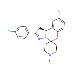 CN1CCC2(CC1)Oc1ccc(Br)cc1[C@@H]1CC(c3ccc(Cl)cc3)=NN12 ZINC000008717690