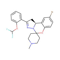 CN1CCC2(CC1)Oc1ccc(Br)cc1[C@@H]1CC(c3ccccc3OC(F)F)=NN12 ZINC000009066655