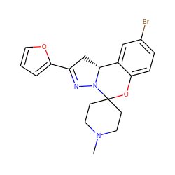 CN1CCC2(CC1)Oc1ccc(Br)cc1[C@H]1CC(c3ccco3)=NN12 ZINC000000934789