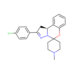 CN1CCC2(CC1)Oc1ccccc1[C@@H]1CC(c3ccc(Cl)cc3)=NN12 ZINC000004863074