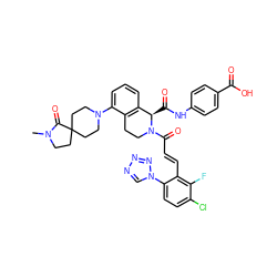 CN1CCC2(CCN(c3cccc4c3CCN(C(=O)/C=C/c3c(-n5cnnn5)ccc(Cl)c3F)[C@@H]4C(=O)Nc3ccc(C(=O)O)cc3)CC2)C1=O ZINC001772630678