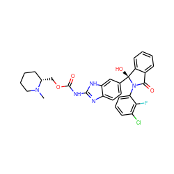 CN1CCCC[C@@H]1COC(=O)Nc1nc2ccc([C@]3(O)c4ccccc4C(=O)N3c3cccc(Cl)c3F)cc2[nH]1 ZINC000117125946