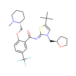 CN1CCCC[C@@H]1COc1ccc(C(F)(F)F)cc1C(=O)/N=c1\sc(C(C)(C)C)cn1C[C@H]1CCCO1 ZINC000141859712