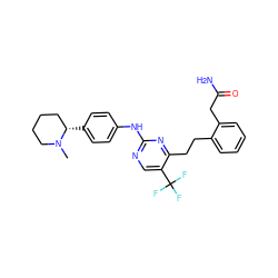 CN1CCCC[C@@H]1c1ccc(Nc2ncc(C(F)(F)F)c(CCc3ccccc3CC(N)=O)n2)cc1 ZINC000207560439