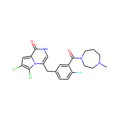 CN1CCCN(C(=O)c2cc(Cc3c[nH]c(=O)c4cc(Cl)c(Cl)n34)ccc2F)CC1 ZINC000045358825