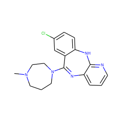 CN1CCCN(C2=Nc3cccnc3Nc3ccc(Cl)cc32)CC1 ZINC000013492082