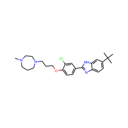 CN1CCCN(CCCOc2ccc(-c3nc4ccc(C(C)(C)C)cc4[nH]3)cc2Cl)CC1 ZINC000023361022