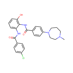 CN1CCCN(c2ccc(C(=O)Nc3c(O)cccc3NC(=O)c3ccc(Cl)cc3)cc2)CC1 ZINC000073168612