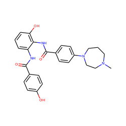 CN1CCCN(c2ccc(C(=O)Nc3c(O)cccc3NC(=O)c3ccc(O)cc3)cc2)CC1 ZINC000073164492