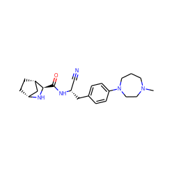 CN1CCCN(c2ccc(C[C@@H](C#N)NC(=O)[C@H]3N[C@@H]4CC[C@H]3C4)cc2)CC1 ZINC000221946369