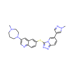 CN1CCCN(c2cnc3ccc(Sc4nnc5ccc(-c6cnn(C)c6)cn45)cc3c2)CC1 ZINC000204936656