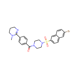 CN1CCCN=C1c1ccc(C(=O)N2CCN(S(=O)(=O)c3ccc4cc(Br)ccc4c3)CC2)cc1 ZINC000026185758