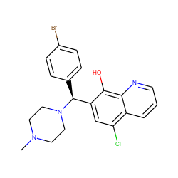 CN1CCN([C@@H](c2ccc(Br)cc2)c2cc(Cl)c3cccnc3c2O)CC1 ZINC000001463081