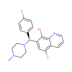 CN1CCN([C@@H](c2ccc(Cl)cc2)c2cc(Cl)c3cccnc3c2O)CC1 ZINC000021486950