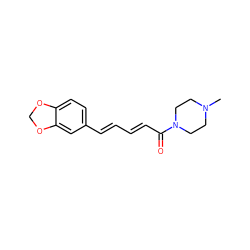 CN1CCN(C(=O)/C=C/C=C/c2ccc3c(c2)OCO3)CC1 ZINC000096203313