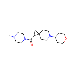 CN1CCN(C(=O)[C@@H]2CC23CCN(C2CCOCC2)CC3)CC1 ZINC000103244074