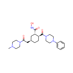 CN1CCN(C(=O)C[C@@H]2CC[C@H](C(=O)N3CCN(c4ccccc4)CC3)[C@@H](C(=O)NO)C2)CC1 ZINC000040973556