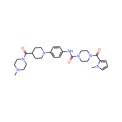 CN1CCN(C(=O)C2CCN(c3ccc(NC(=O)N4CCN(C(=O)c5cccn5C)CC4)cc3)CC2)CC1 ZINC000112968868