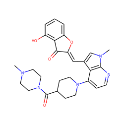 CN1CCN(C(=O)C2CCN(c3ccnc4c3c(/C=C3\Oc5cccc(O)c5C3=O)cn4C)CC2)CC1 ZINC000049112117