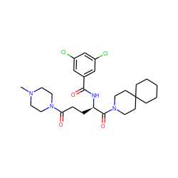 CN1CCN(C(=O)CC[C@@H](NC(=O)c2cc(Cl)cc(Cl)c2)C(=O)N2CCC3(CCCCC3)CC2)CC1 ZINC000027995710