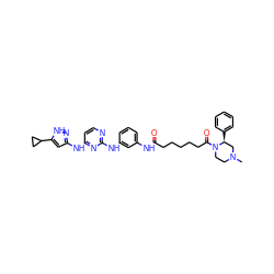 CN1CCN(C(=O)CCCCCC(=O)Nc2cccc(Nc3nccc(Nc4cc(C5CC5)[nH]n4)n3)c2)[C@@H](c2ccccc2)C1 ZINC000473082482