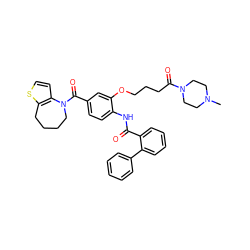 CN1CCN(C(=O)CCCOc2cc(C(=O)N3CCCCc4sccc43)ccc2NC(=O)c2ccccc2-c2ccccc2)CC1 ZINC000028101423