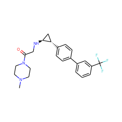 CN1CCN(C(=O)CN[C@H]2C[C@@H]2c2ccc(-c3cccc(C(F)(F)F)c3)cc2)CC1 ZINC000096172299