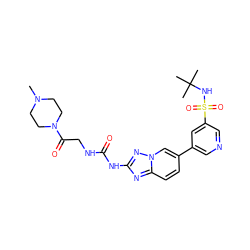 CN1CCN(C(=O)CNC(=O)Nc2nc3ccc(-c4cncc(S(=O)(=O)NC(C)(C)C)c4)cn3n2)CC1 ZINC000068245760