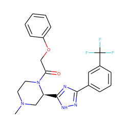 CN1CCN(C(=O)COc2ccccc2)[C@@H](c2nc(-c3cccc(C(F)(F)F)c3)n[nH]2)C1 ZINC000143761974