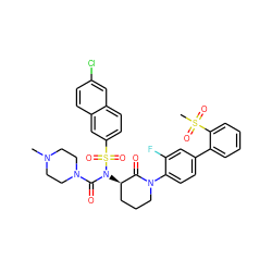 CN1CCN(C(=O)N([C@@H]2CCCN(c3ccc(-c4ccccc4S(C)(=O)=O)cc3F)C2=O)S(=O)(=O)c2ccc3cc(Cl)ccc3c2)CC1 ZINC000029126075