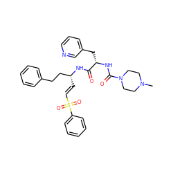 CN1CCN(C(=O)N[C@@H](Cc2cccnc2)C(=O)N[C@H](/C=C/S(=O)(=O)c2ccccc2)CCc2ccccc2)CC1 ZINC000096319030