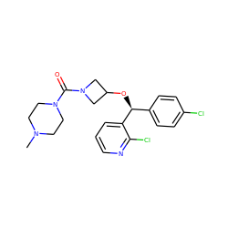 CN1CCN(C(=O)N2CC(O[C@@H](c3ccc(Cl)cc3)c3cccnc3Cl)C2)CC1 ZINC000073293229