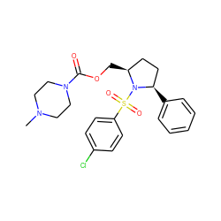 CN1CCN(C(=O)OC[C@H]2CC[C@@H](c3ccccc3)N2S(=O)(=O)c2ccc(Cl)cc2)CC1 ZINC000028704281